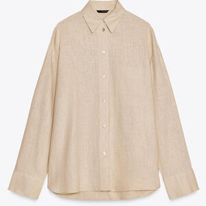 Zara OVERSIZED LINEN BLEND SHIRT in Cream
